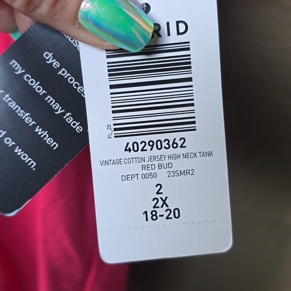 Torah Vintage Cotton Jersey High Neck Tank Red Bud Rose Pink 2x NEW - Picture 7 of 9